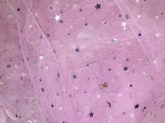 Feintüll Mond und Sterne rosa