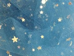 Feintüll Mond und Sterne türkis